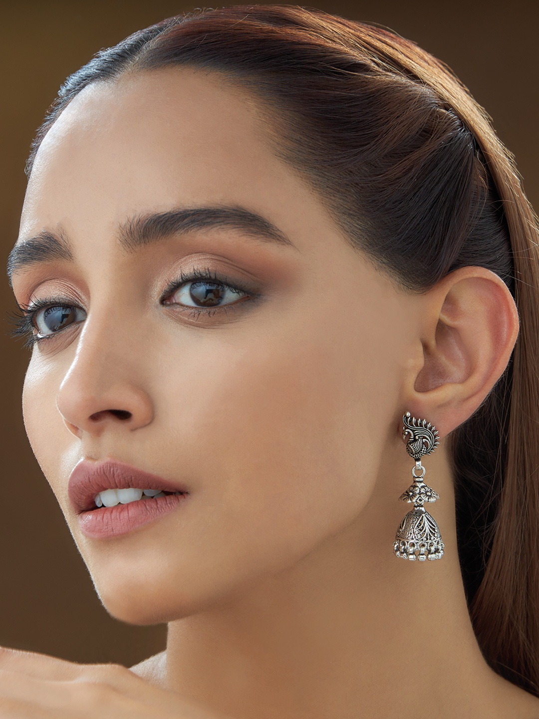 

Kushals Fashion Jewellery 92.5 Silver Peacock Shaped Jhumkas Earrings, Na