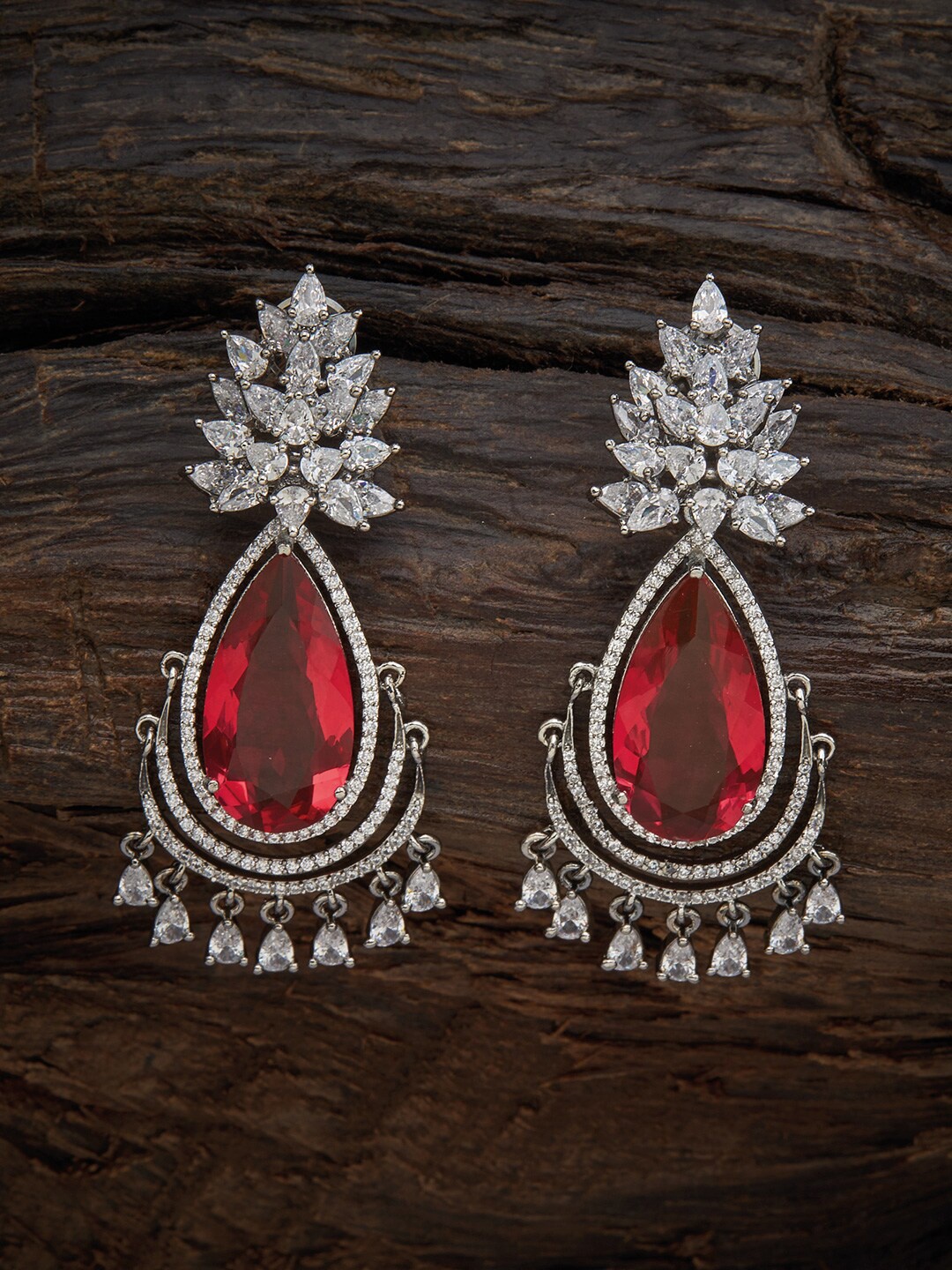 

Kushal's Fashion Jewellery Red Teardrop Shaped Drop Earrings