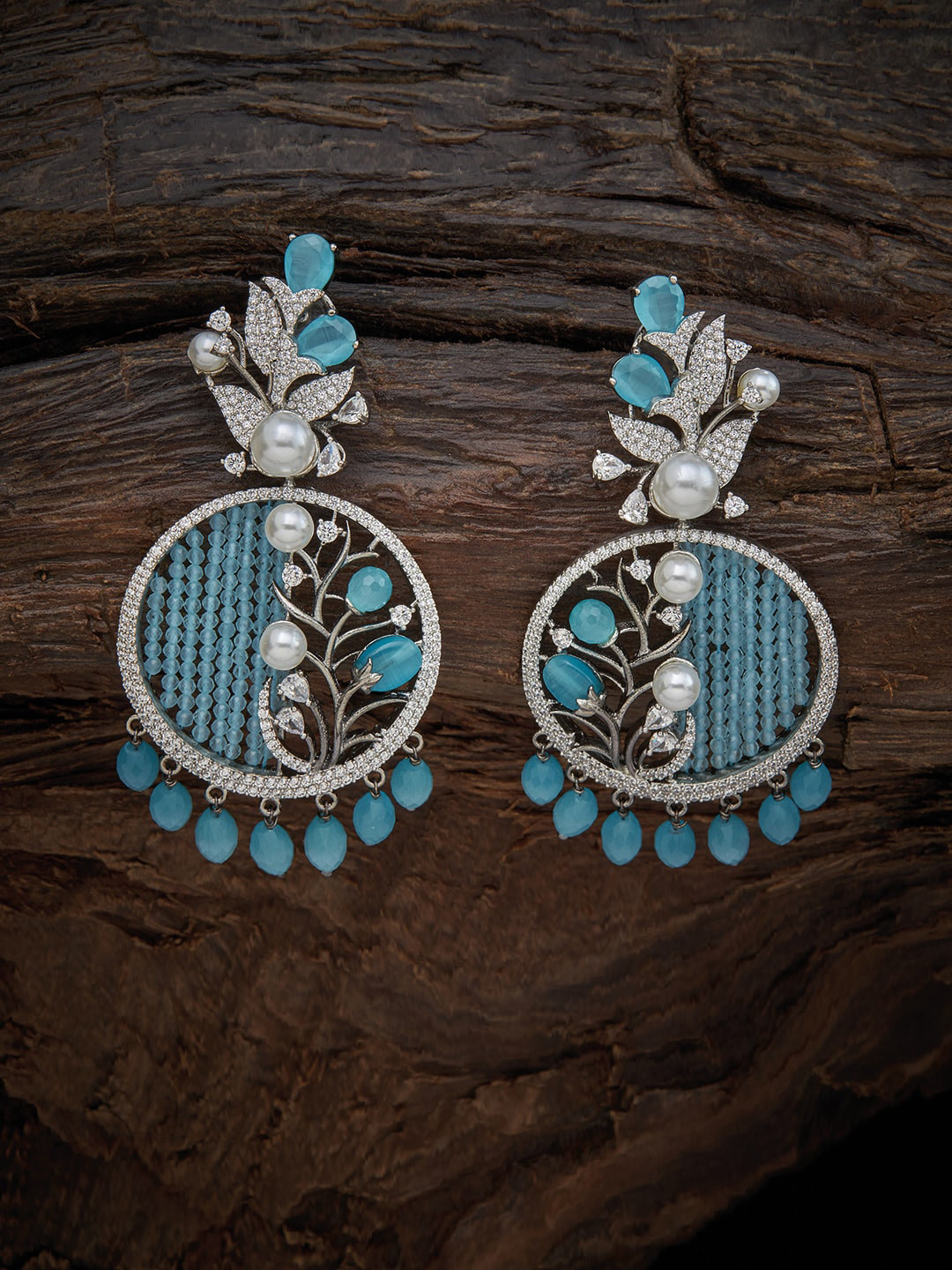 

Kushal's Fashion Jewellery Sea Green Rhodium Plated Floral Drop Earrings