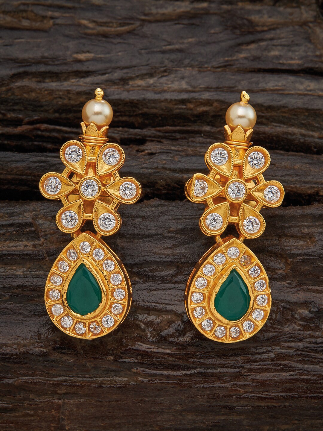 

Kushal's Fashion Jewellery Green Floral Drop Earrings