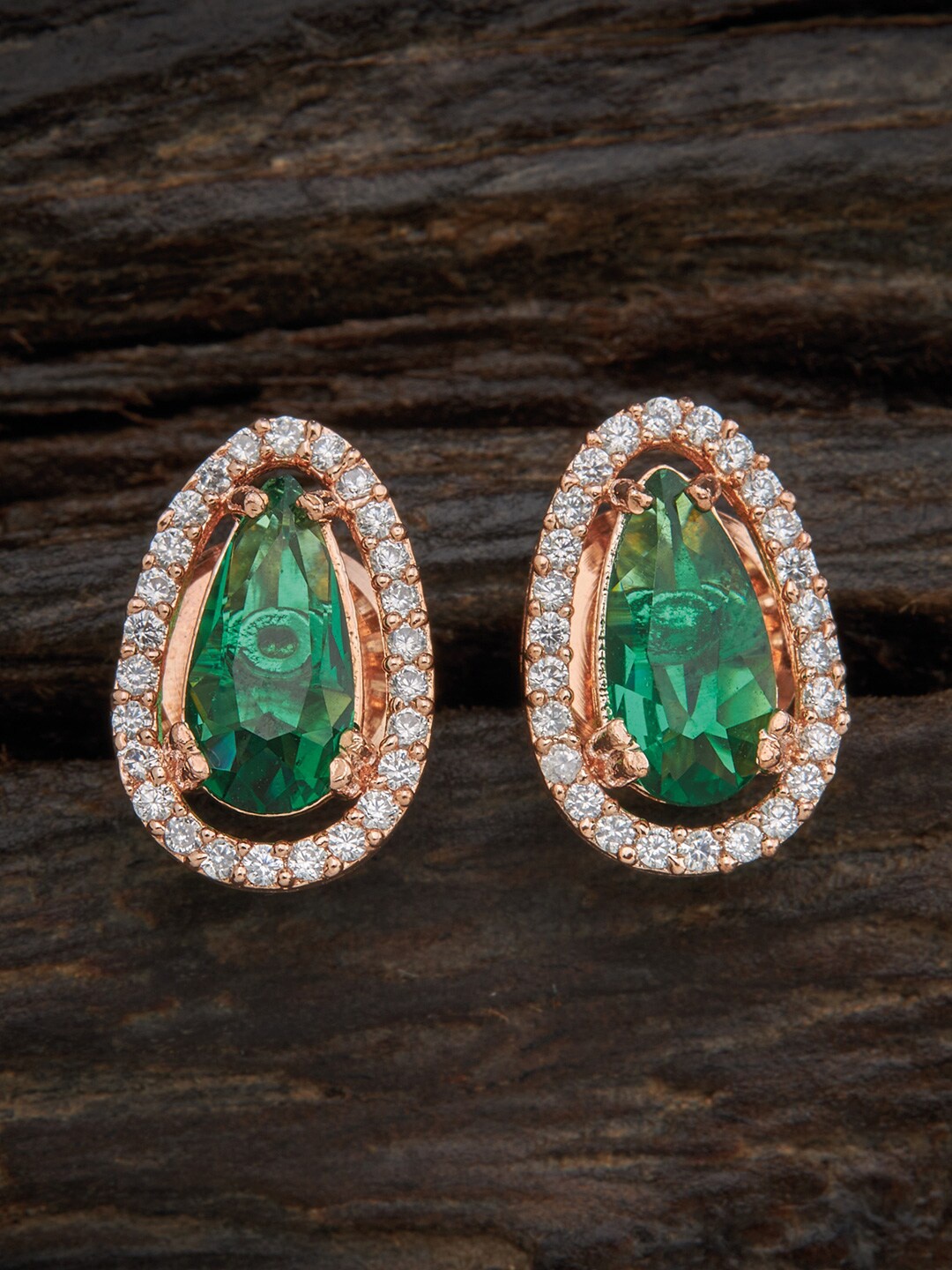 

Kushal's Fashion Jewellery Green Oval Studs Earrings