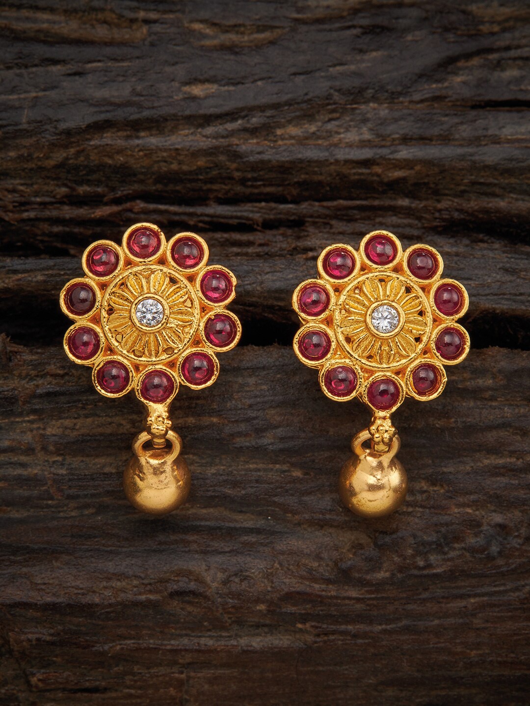 

Kushals Fashion Jewellery 92.5 Silver Floral Drop Earrings, Red