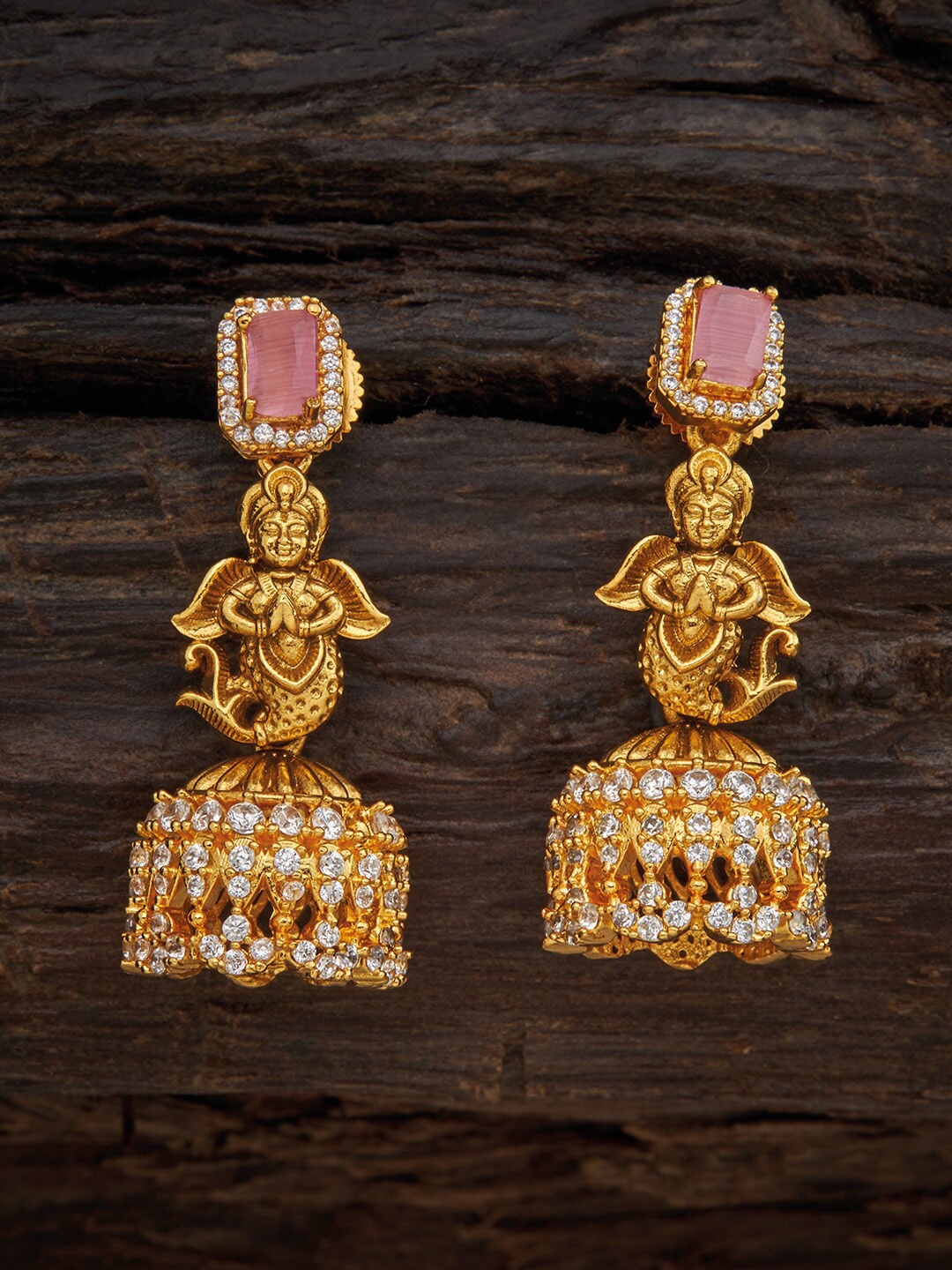 

Kushal's Fashion Jewellery Pink Dome Shaped Jhumkas Earrings
