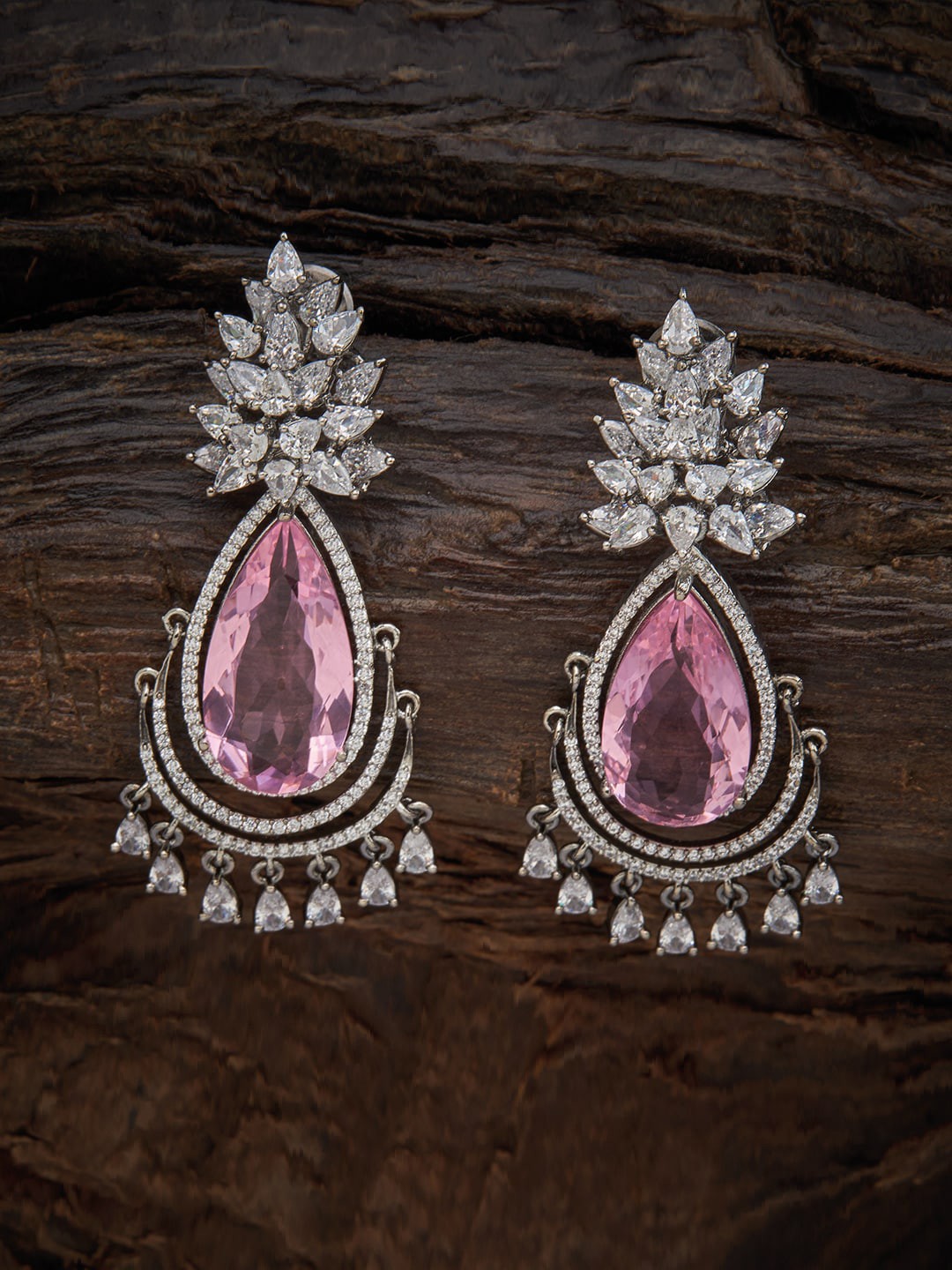 

Kushal's Fashion Jewellery Pink Rhodium Plated Teardrop Shaped Drop Earrings