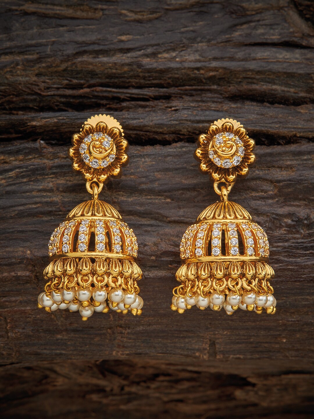 

Kushal's Fashion Jewellery White Dome Shaped Jhumkas Earrings