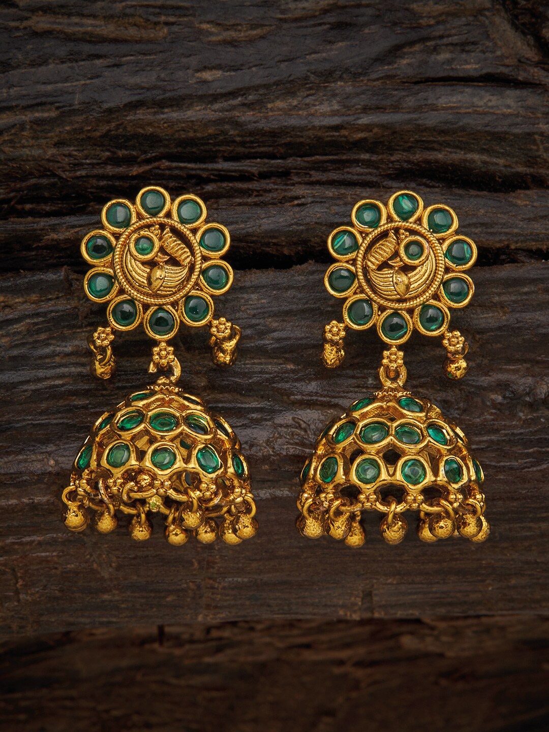 

Kushal's Fashion Jewellery Green Floral Jhumkas Earrings