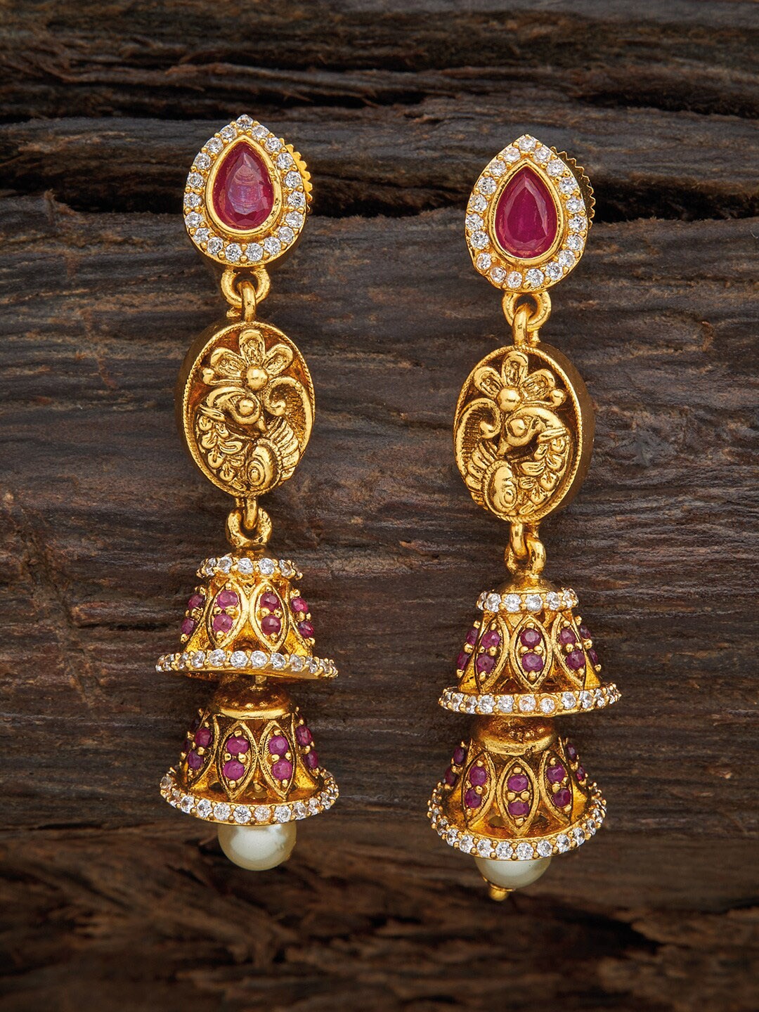 

Kushal's Fashion Jewellery Red Teardrop Shaped Jhumkas Earrings