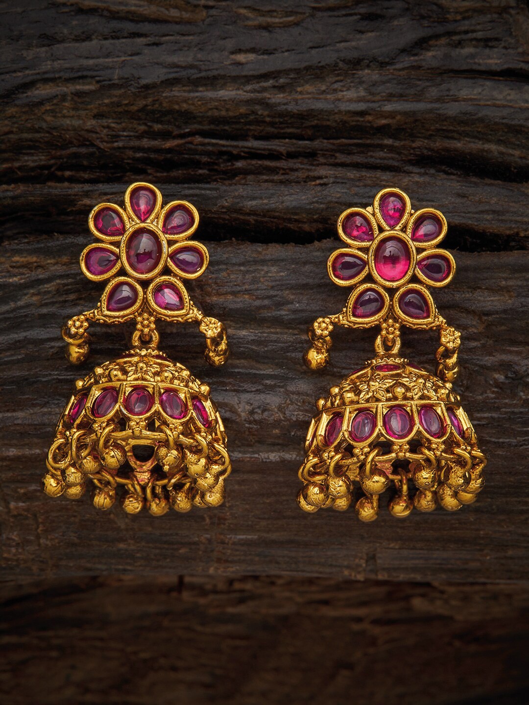 

Kushal's Fashion Jewellery Red Floral Jhumkas Earrings