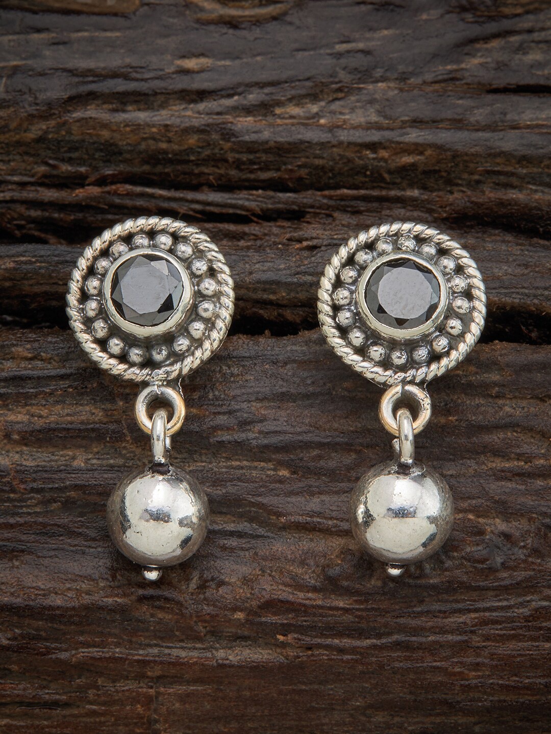 

Kushals Fashion Jewellery 92.5 Silver Black Circular Studs Earrings