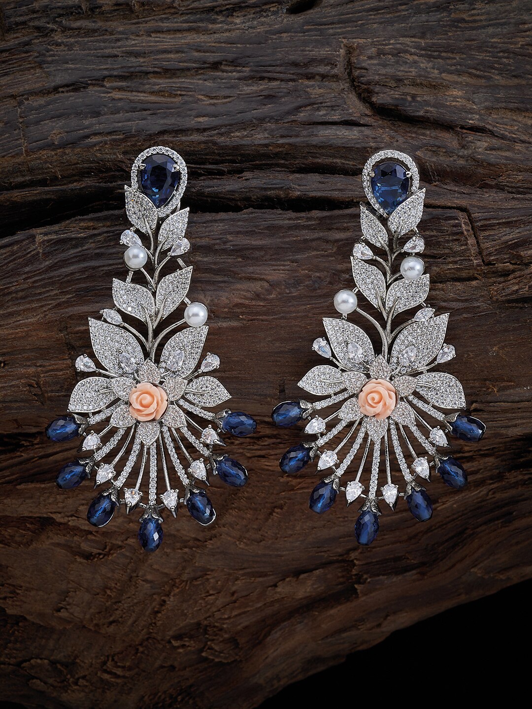 

Kushal's Fashion Jewellery Blue Floral Drop Earrings