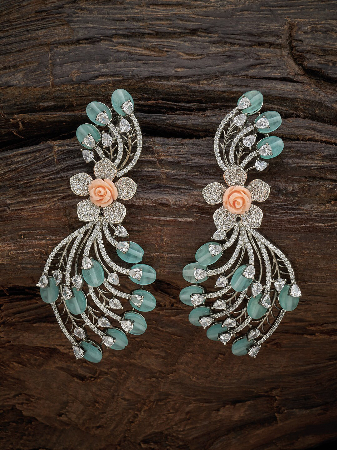 

Kushal's Fashion Jewellery Sea Green Floral Drop Earrings