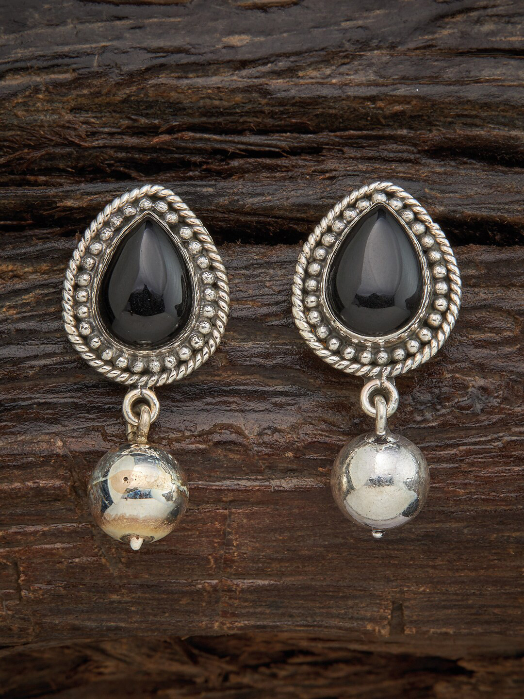 

Kushals Fashion Jewellery 92.5 Silver Black Teardrop Shaped Drop Earrings