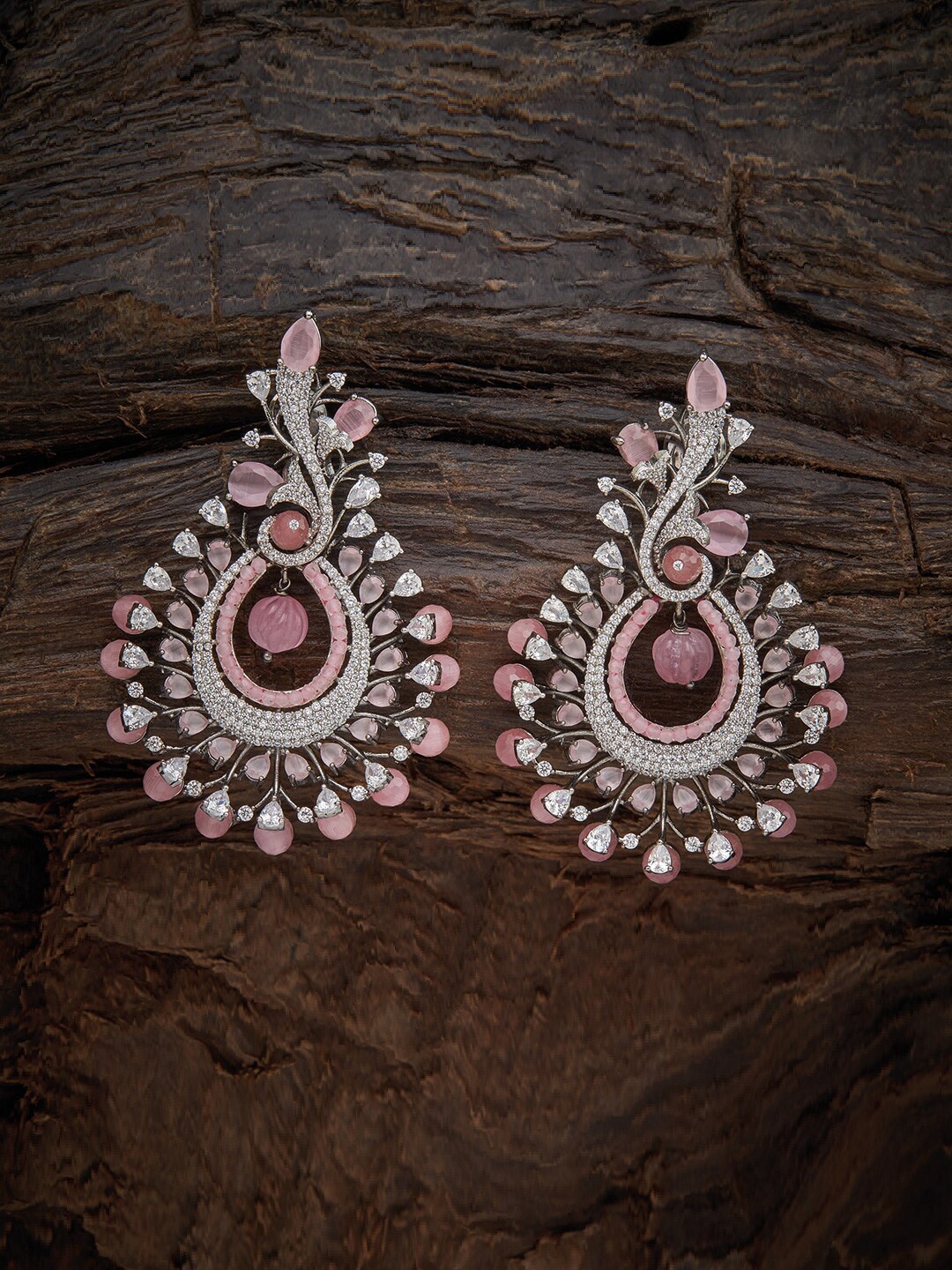 

Kushal's Fashion Jewellery Pink Rhodium Plated Floral Drop Earrings