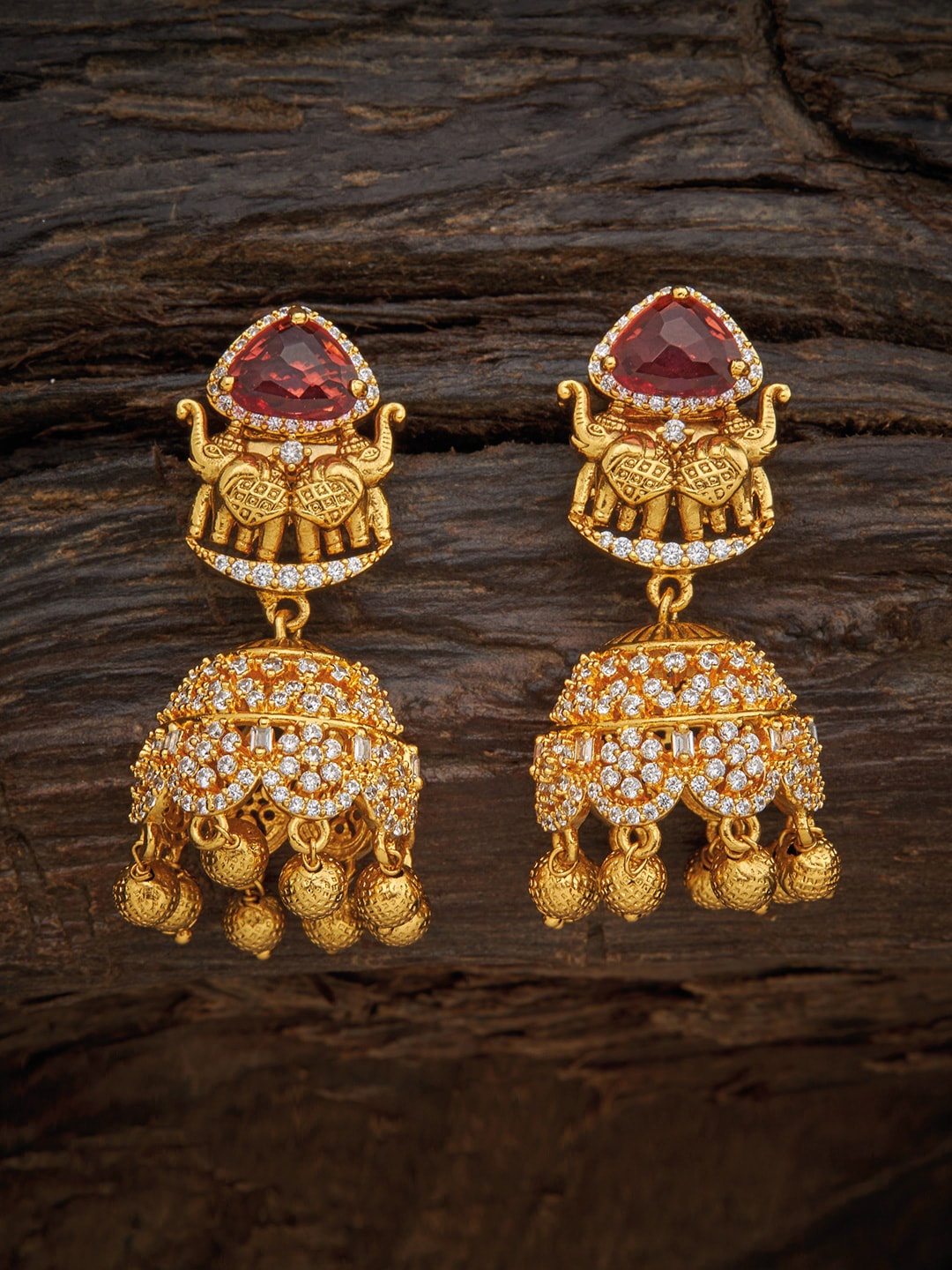 

Kushal's Fashion Jewellery Red Dome Shaped Jhumkas Earrings