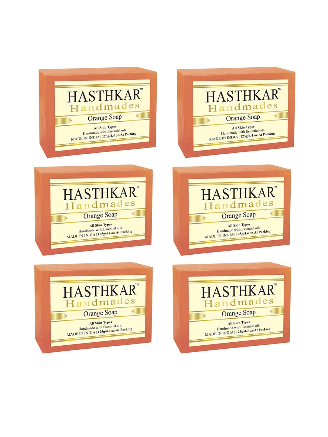 

Hasthkar Set of 6 Handmade Orange Soap with Glycerin & Coconut Oil - 125 g Each