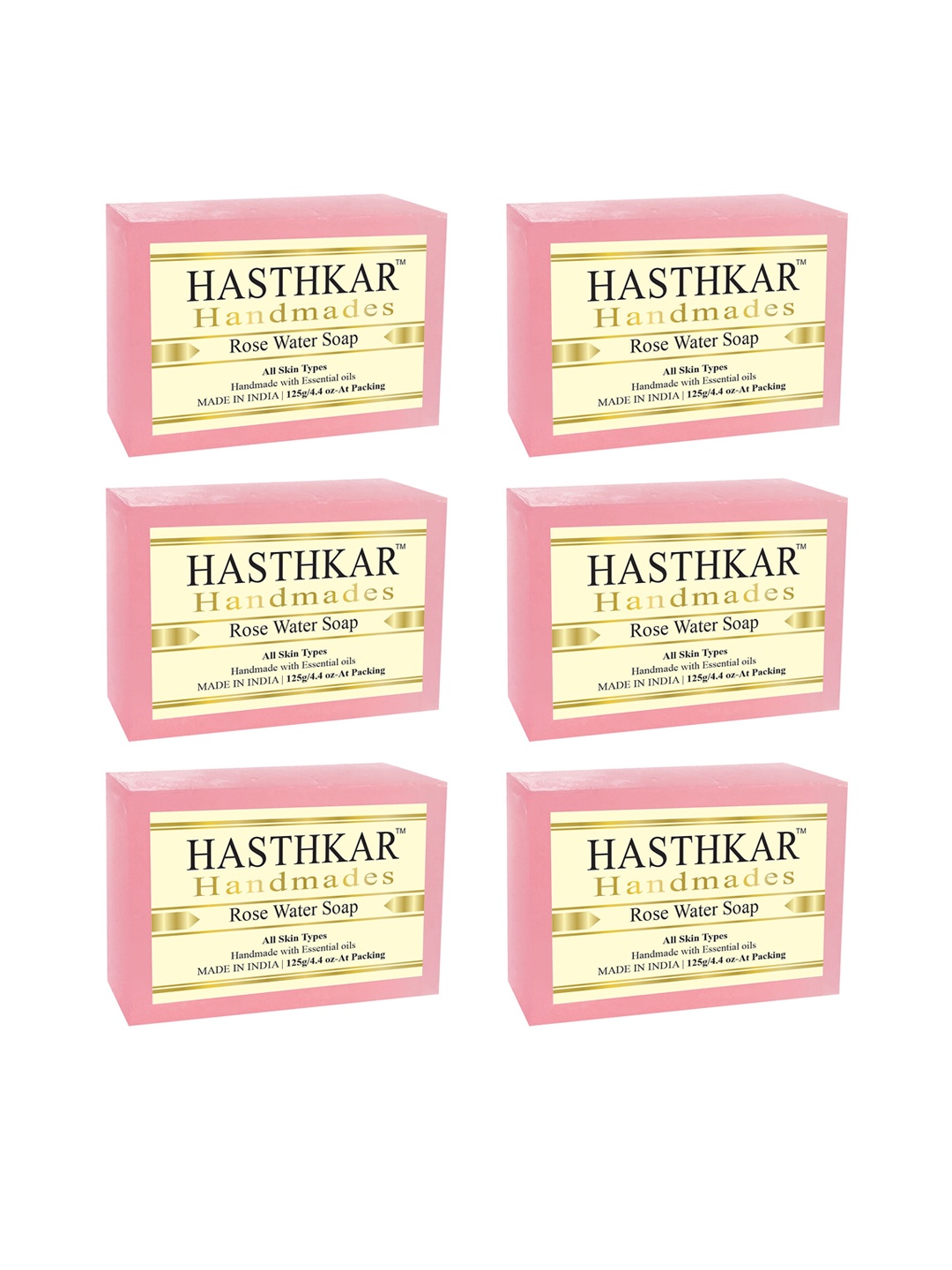 

Hasthkar Set of 6 Handmade Rose Water Soap for All Skin Types - 125 g Each, Pink