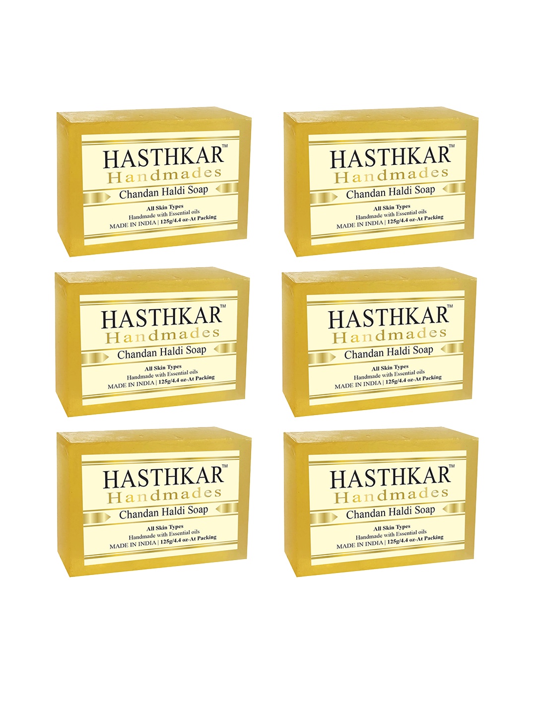 

Hasthkar Set of 6 Handmade Chandan Haldi Soap with Glycerin & Coconut Oil - 125 g Each, Yellow