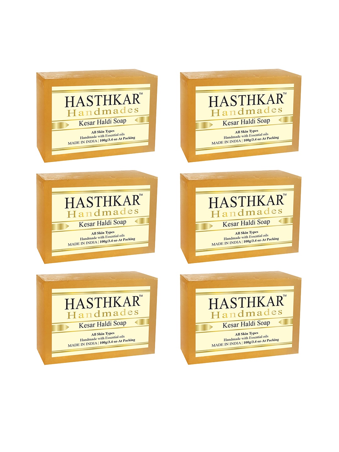 

Hasthkar Handmades Set of 6 Kesar Haldi Soaps with Coconut Oil & Glycerin - 100g each, Orange