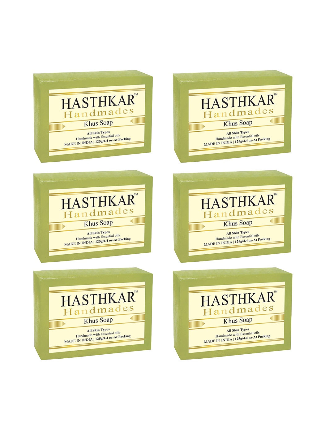 

Hasthkar Handmades Set of 6 Khus Soaps with Coconut Oil & Glycerin - 125g each, Green