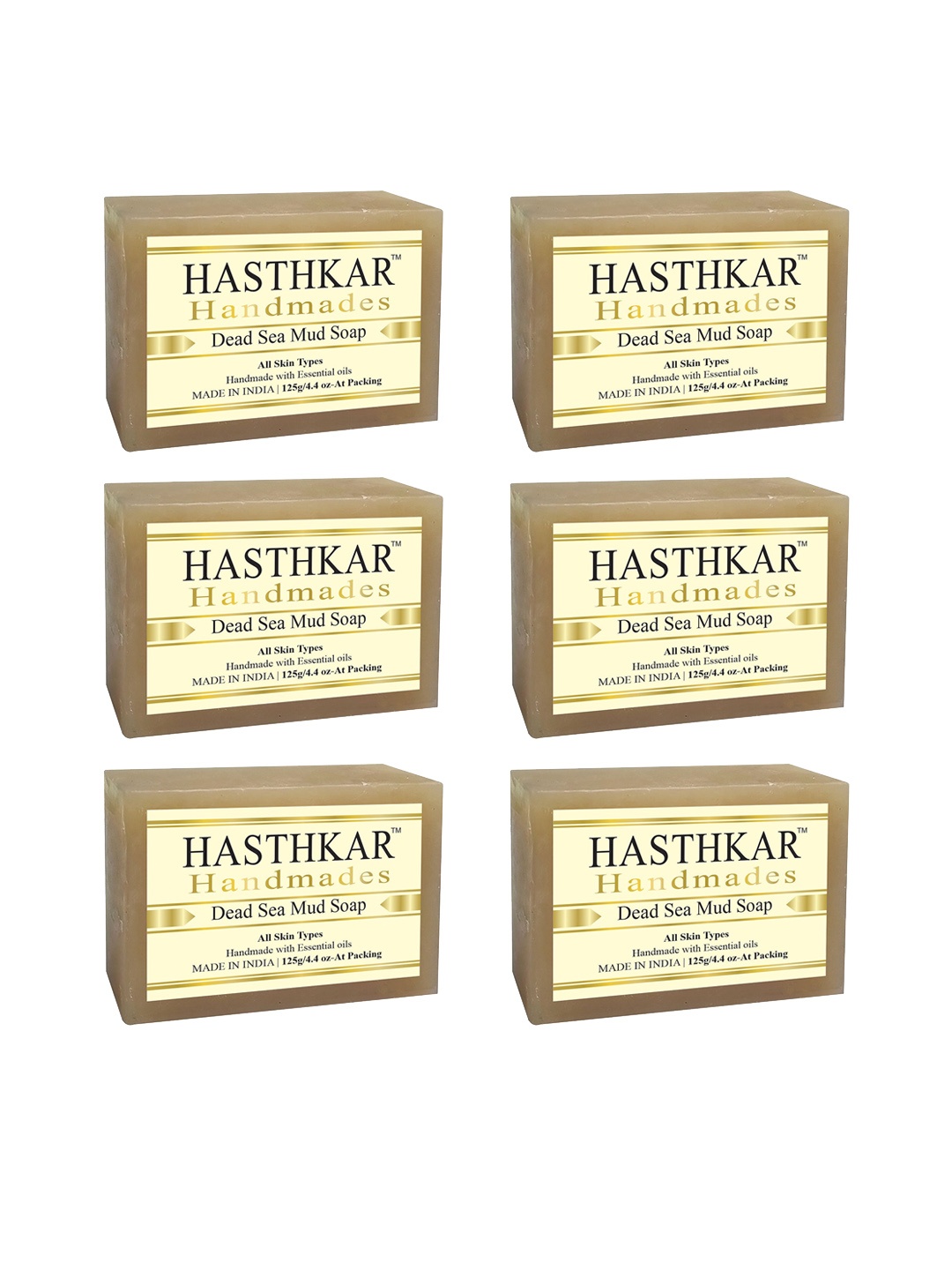 

Hasthkar Set of 6 Handmade Dead Sea Mud Soap with Glycerin & Coconut Oil - 125 g Each, Brown