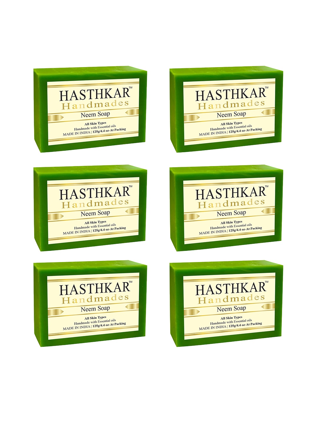 

Hasthkar Set of 6 Handmade Neem Soap for All Skin Types - 125 g Each, Green