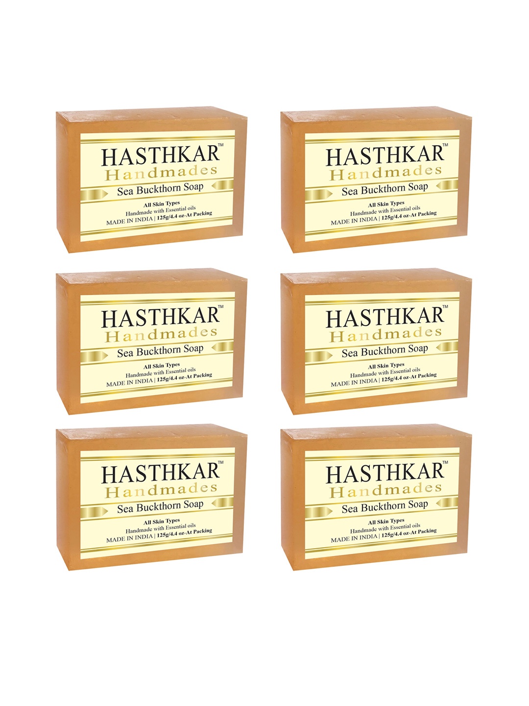 

Hasthkar Set of 6 Handmade Sea Buckthorn Soap with Glycerin & Coconut Oil - 125 g Each, Orange