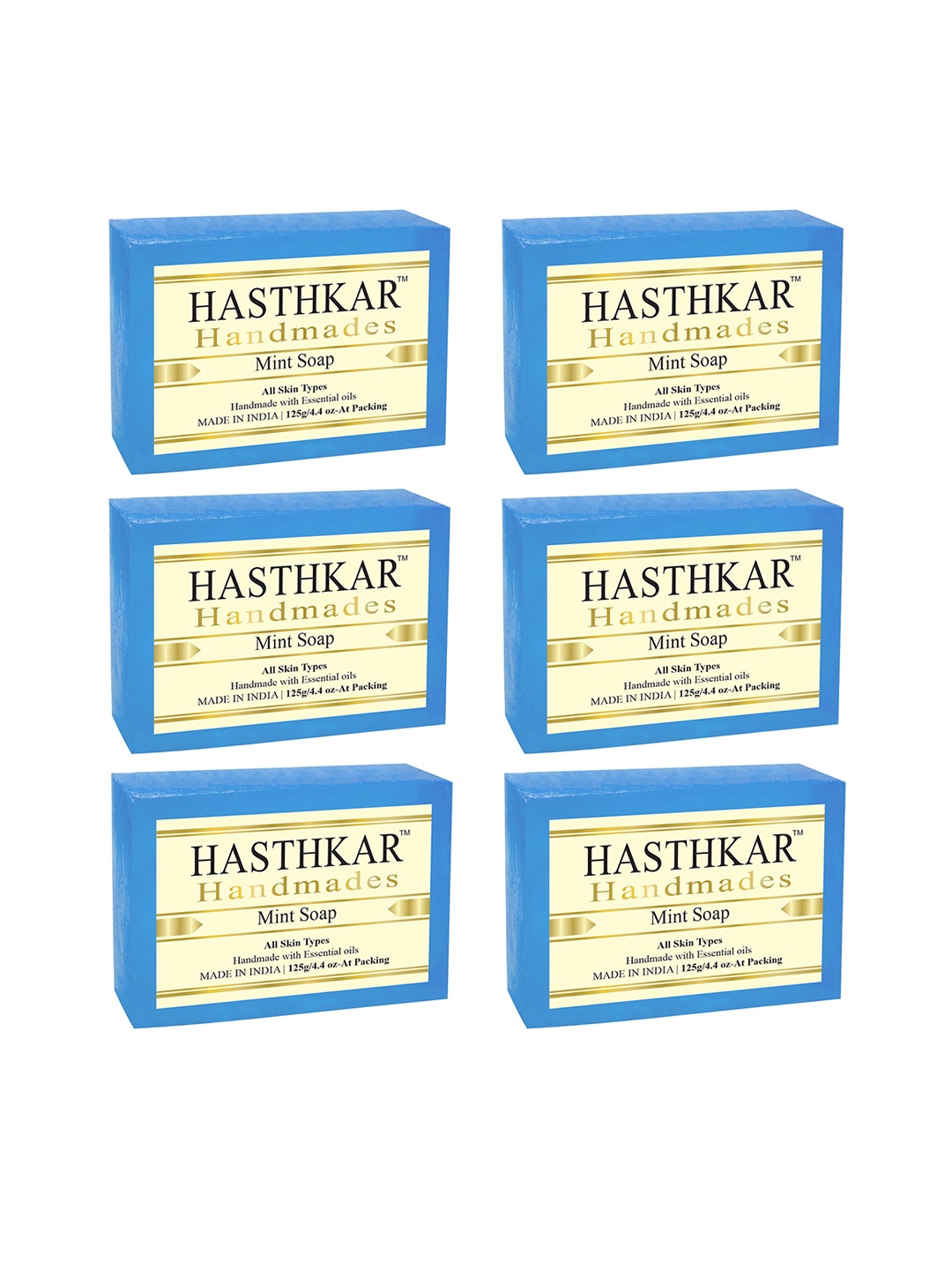 

Hasthkar Set of 6 Mint Handmade Soaps for All Skin Types - 125 g Each, Blue