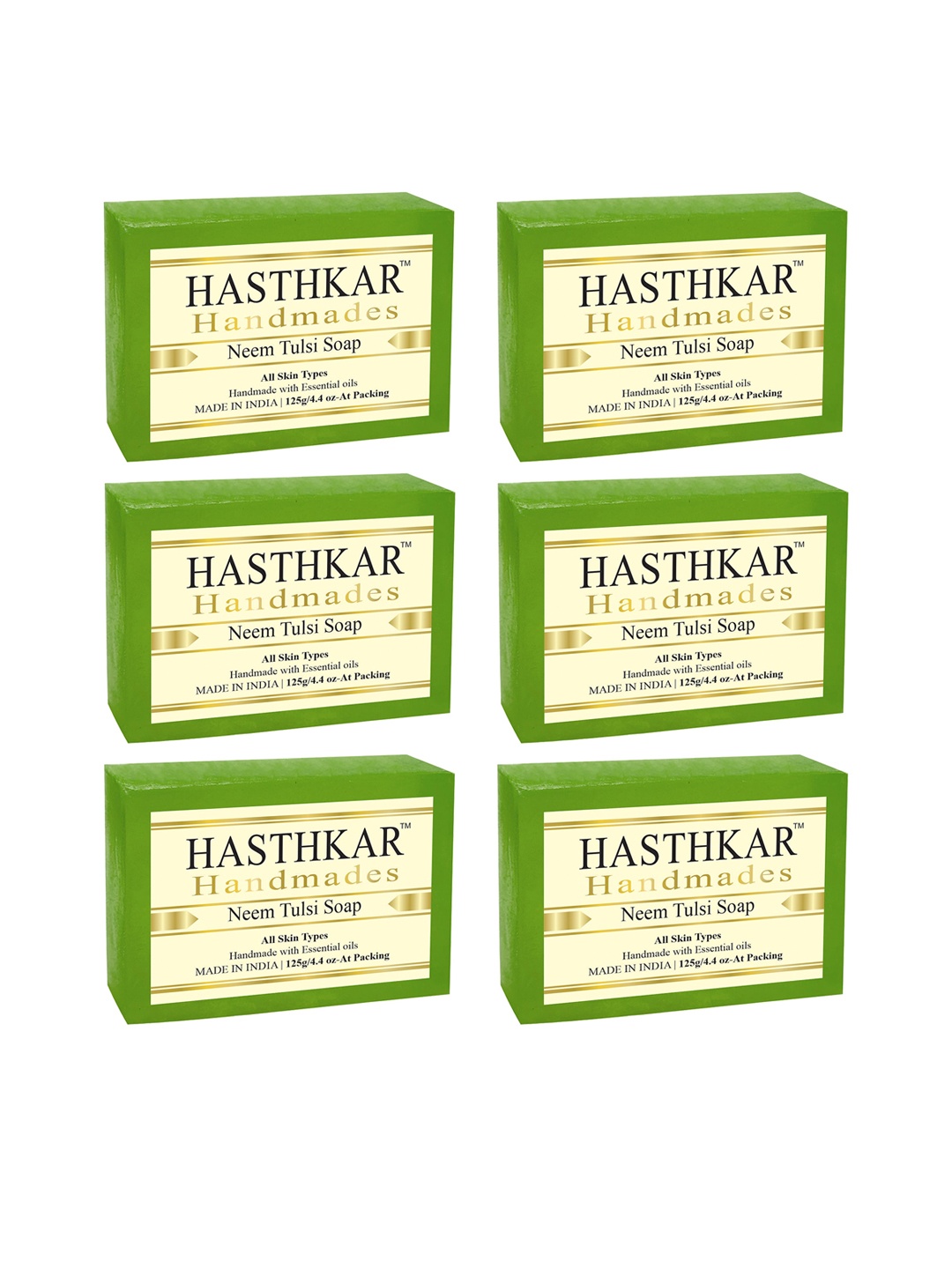 

Hasthkar Set of 6 Handmade Neem Tulsi Soap with Glycerin & Coconut Oil - 125 g Each, Green