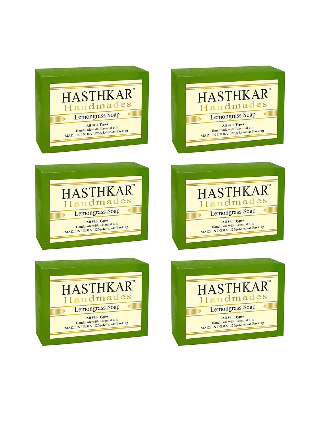 

Hasthkar Set of 6 Lemongrass Handmade Soaps for All Skin Types - 125 g Each, Green