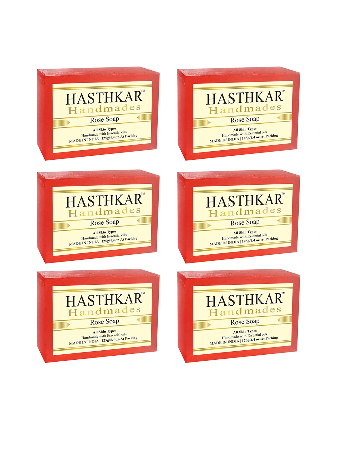 

Hasthkar Set of 6 Handmade Rose Soap with Glycerin & Coconut Oil - 125 g Each, Red