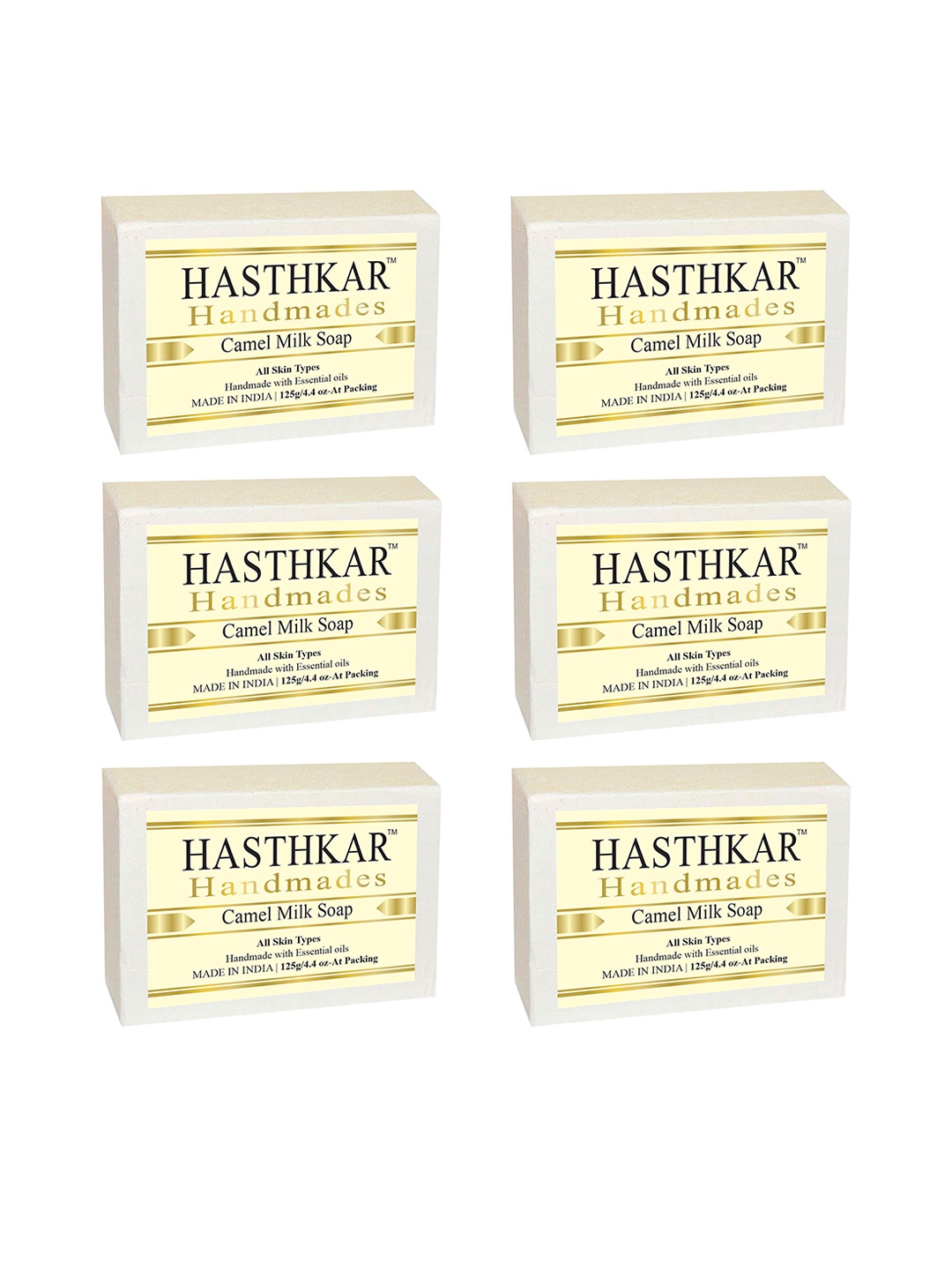 

Hasthkar Set of 6 Handmade Camel Milk Soap with Glycerin & Coconut Oil - 125 g Each, Off white