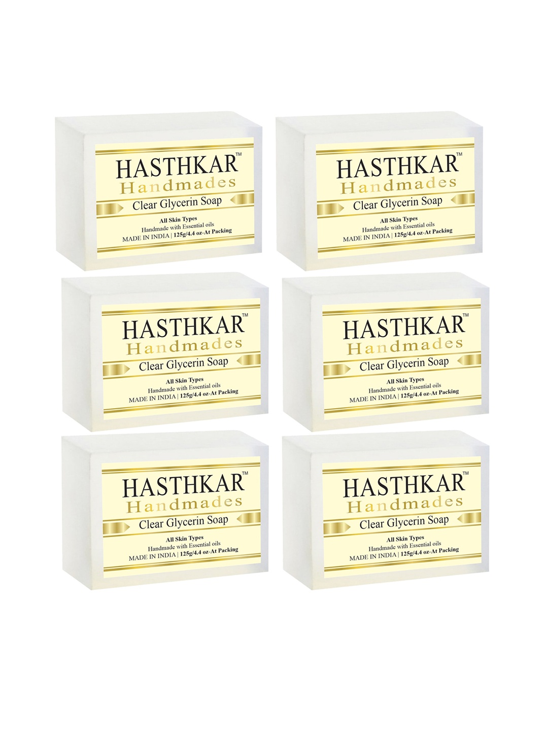

Hasthkar Handmades Set of 6 Clear Glycerin Soaps with Rose Water & Coconut Oil - 125g each, White