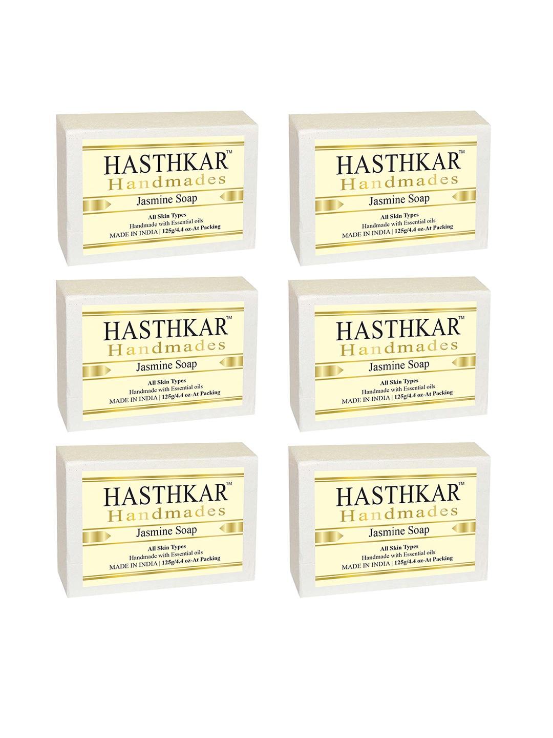 

Hasthkar Handmades Set of 6 Jasmine Soaps with Coconut Oil & Glycerin - 125g each, White