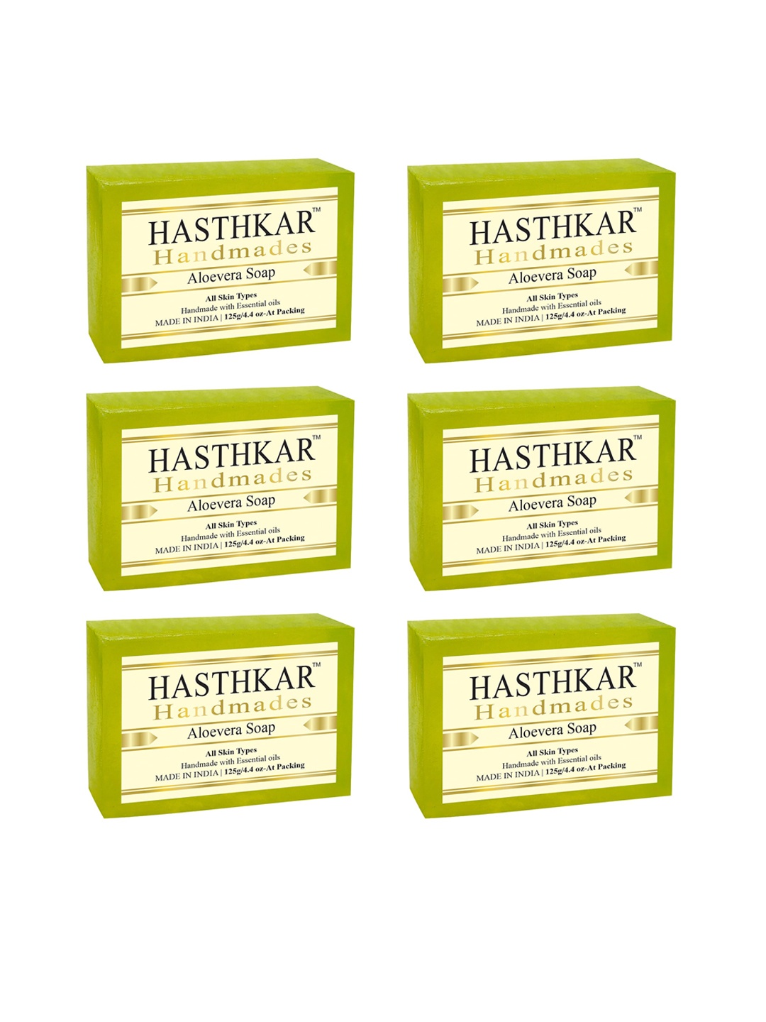 

Hasthkar Set of 6 Handmade Aloe Vera Soaps for All Skin Types - 125 g Each, Green