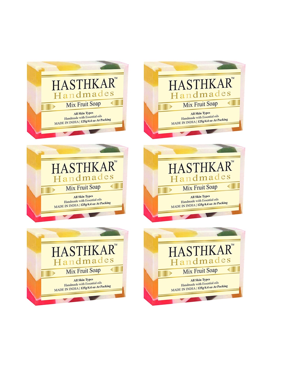 

Hasthkar Set of 6 Mix Fruit Handmade Soaps for All Skin Types - 125 g Each, Multi