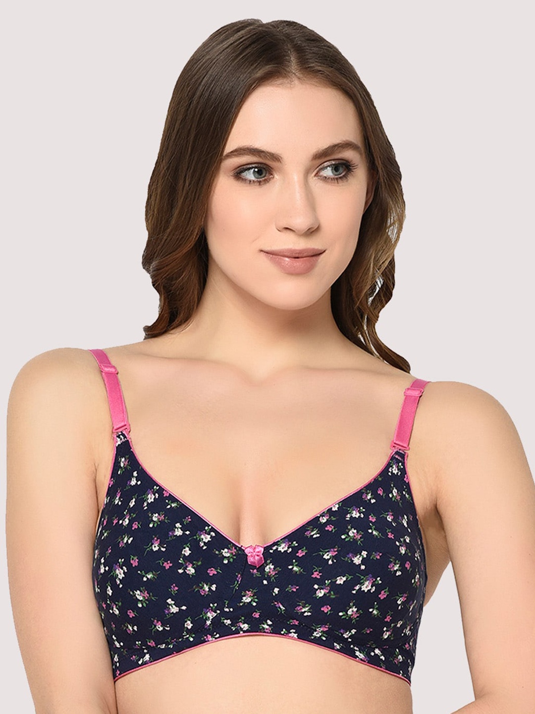 

GROVERSONS Paris Beauty Cotton Printed Non-Padded Bra, Navy blue