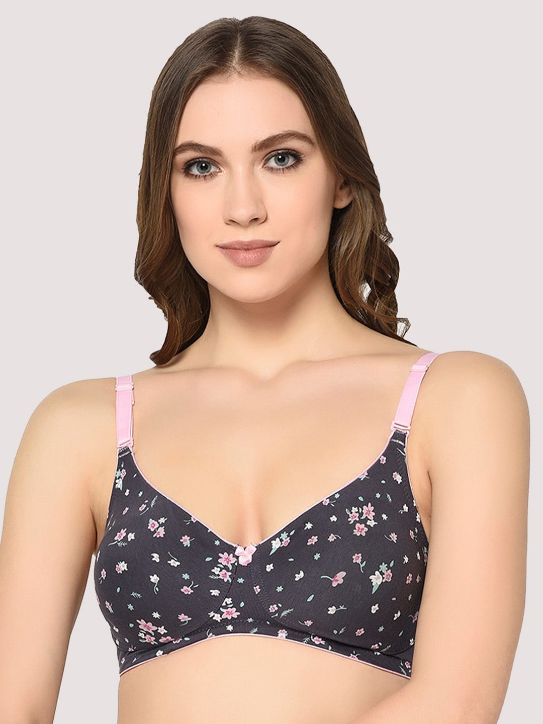 

Groversons Paris Beauty Non-Wired Non-Padded Cotton Printed Bra, Grey