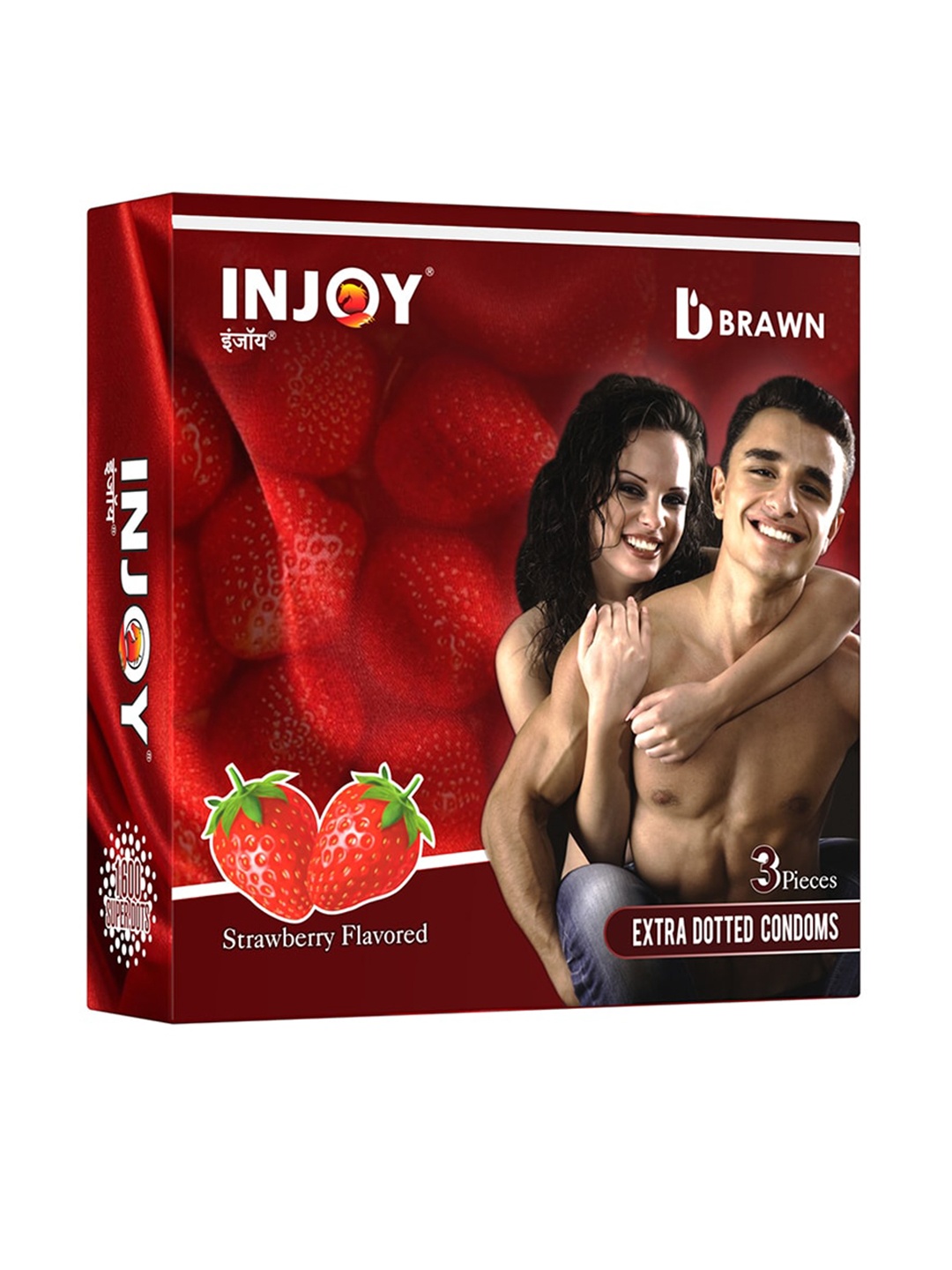 

Injoy Men Set of 10 Extra Dotted Strawberry Flavored Condoms - 3 Pieces each, Red
