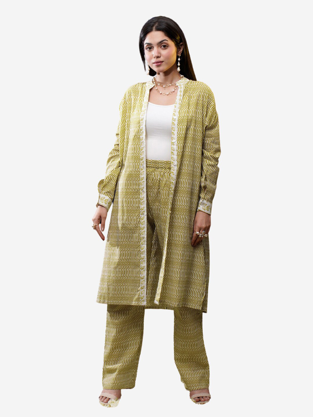 

Alaya By Stage3 Green Mandarin Collar Top