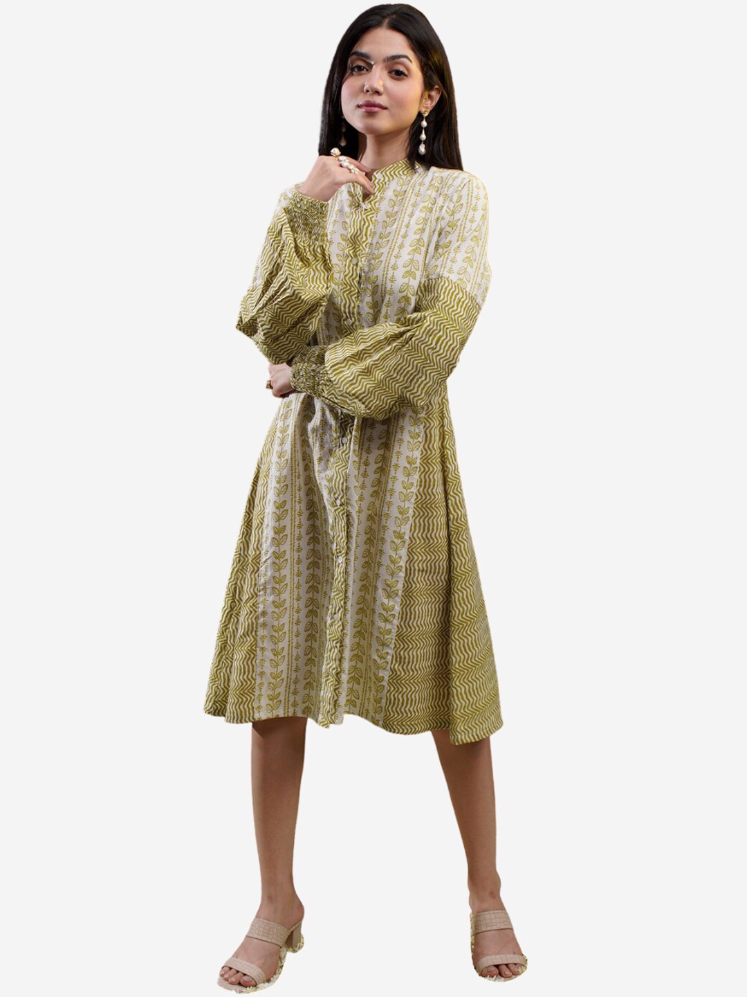 

Alaya By Stage3 Women Green Checked Flared Sleeves Kurta