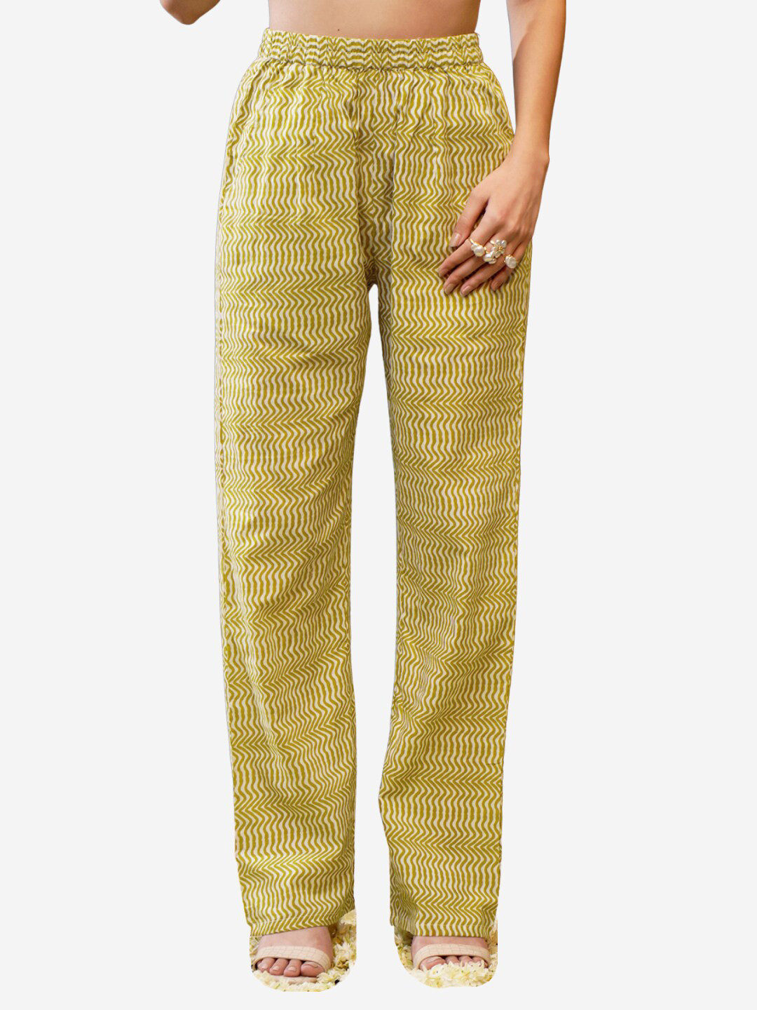 

Alaya By Stage3 Women Green & White Striped Ethnic Palazzos