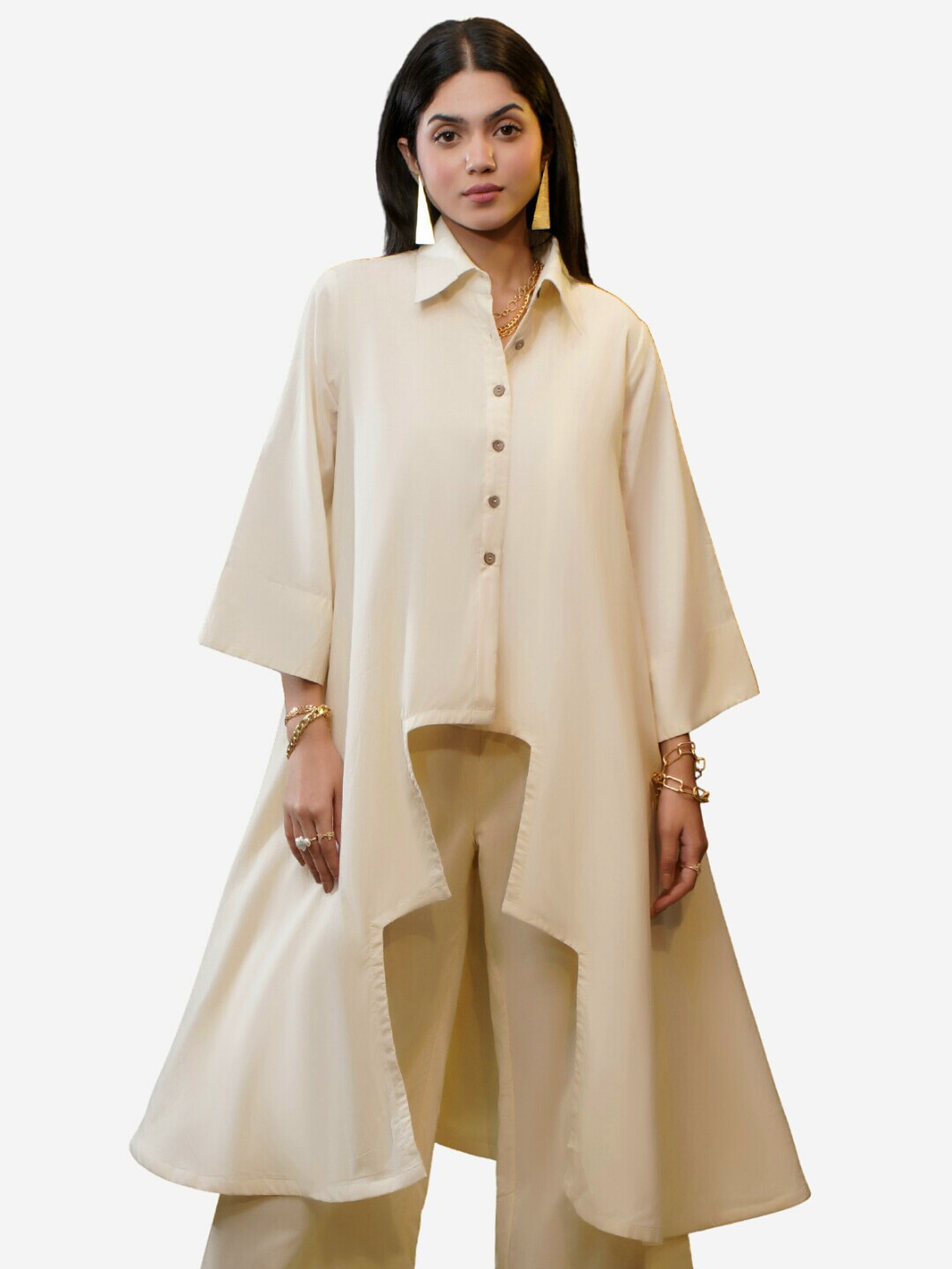 

Alaya By Stage3 Off White Shirt Style Longline Top