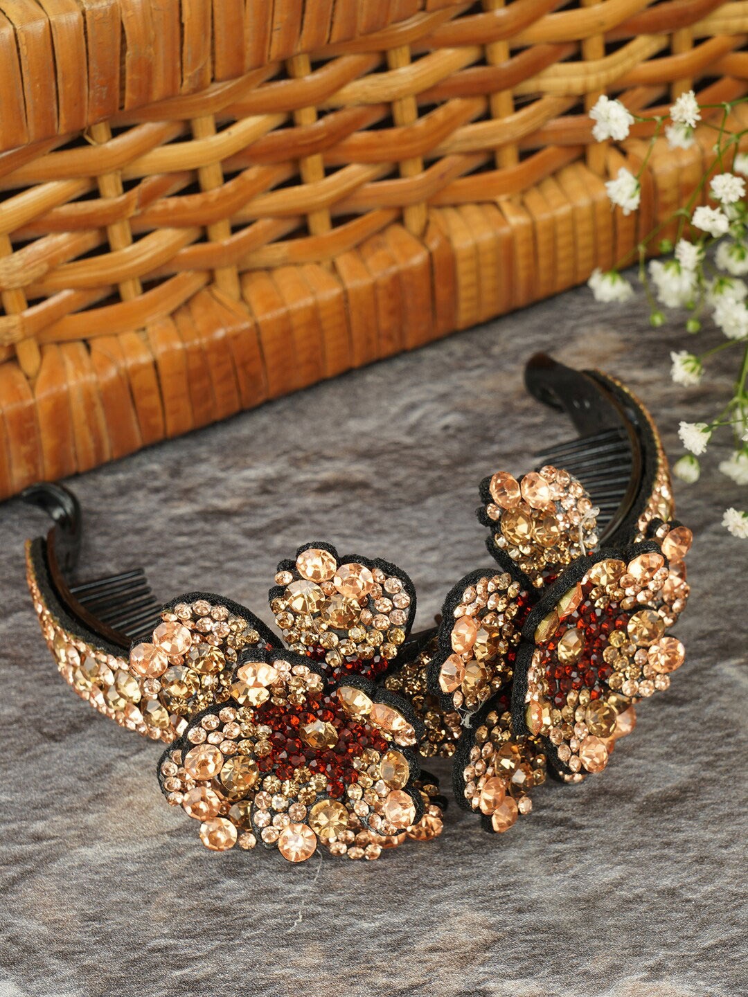 

MIZORRI Women Gold-Toned & Black Beaded Hair Accessory Set of