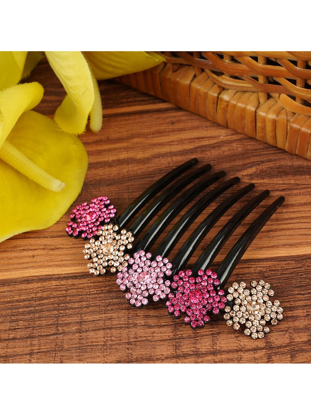 

MIZORRI Women Pink & Black Embellished Bumpit Hair Pin