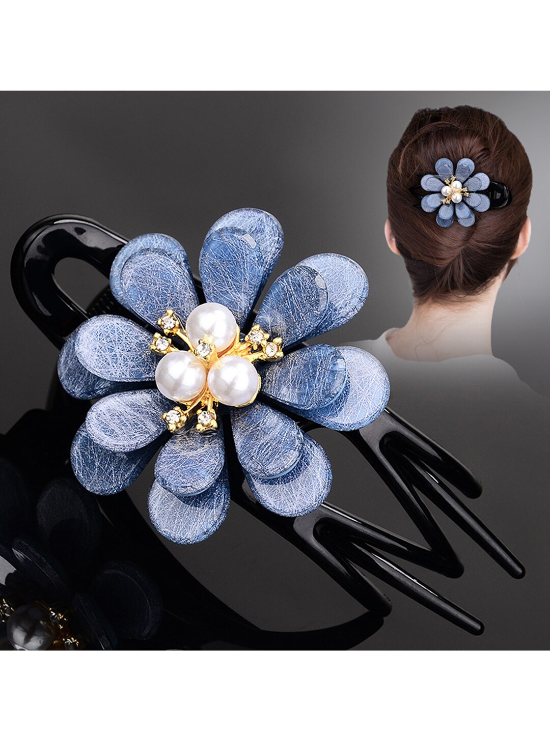 

MIZORRI Women Blue & White Beaded Alligator Hair Clip