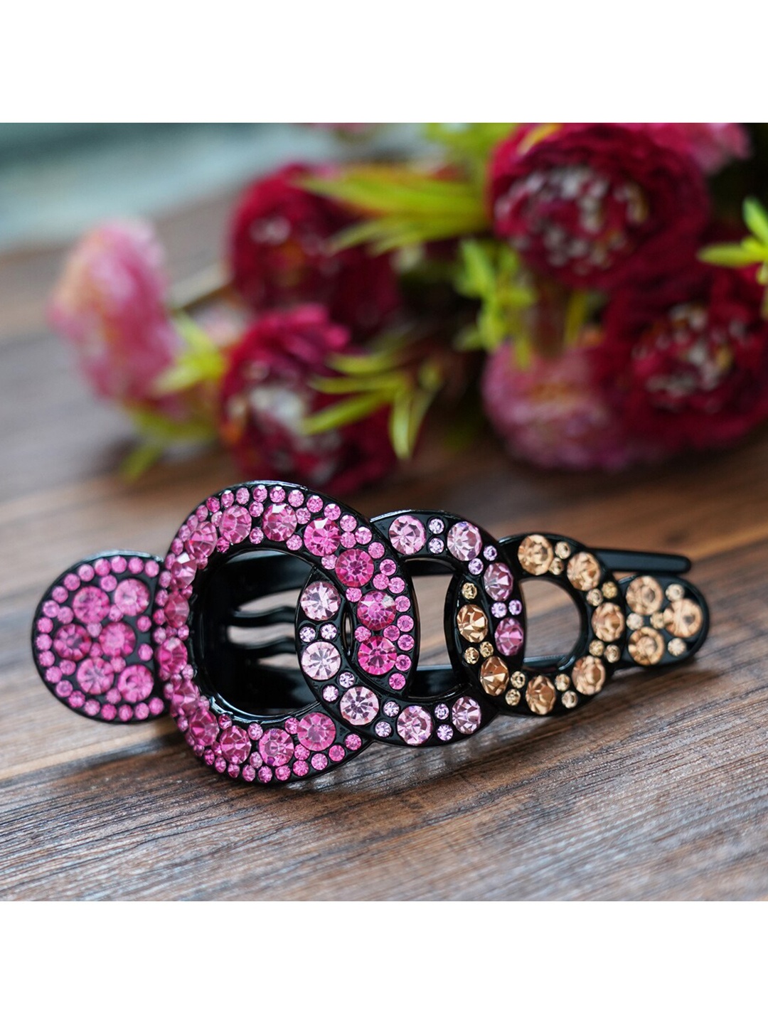 

MIZORRI Women Pink & Black Embellished Claw Clip