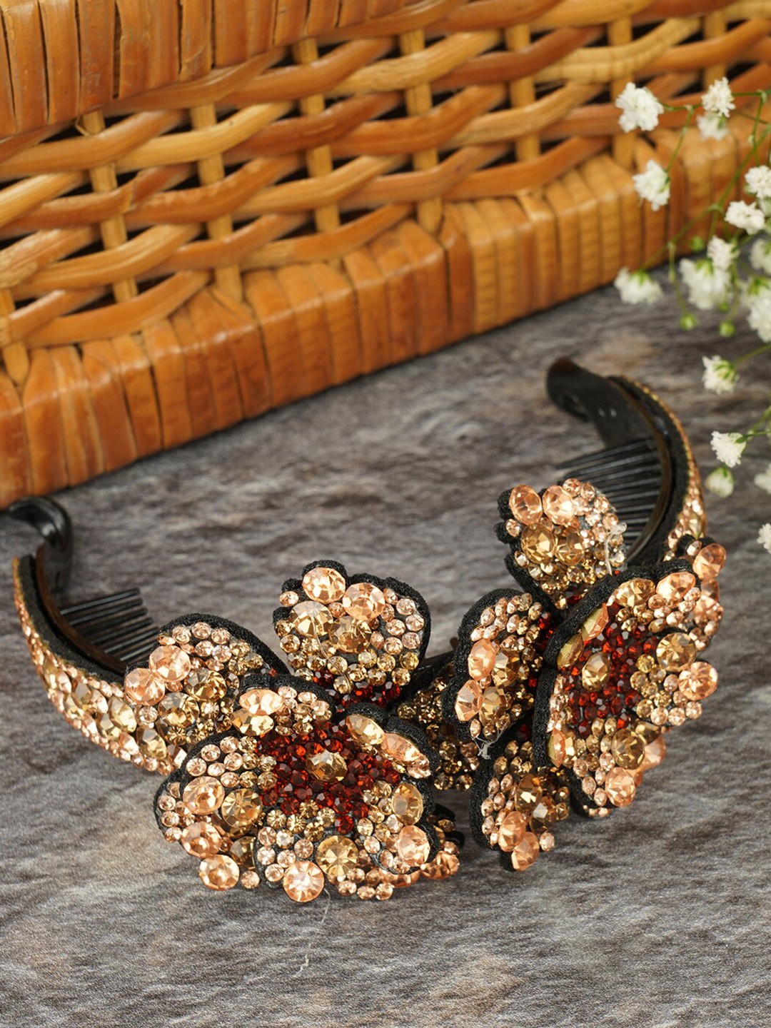 

MIZORRI Women Gold-Toned & Black Embellished Hair Accessory Set of