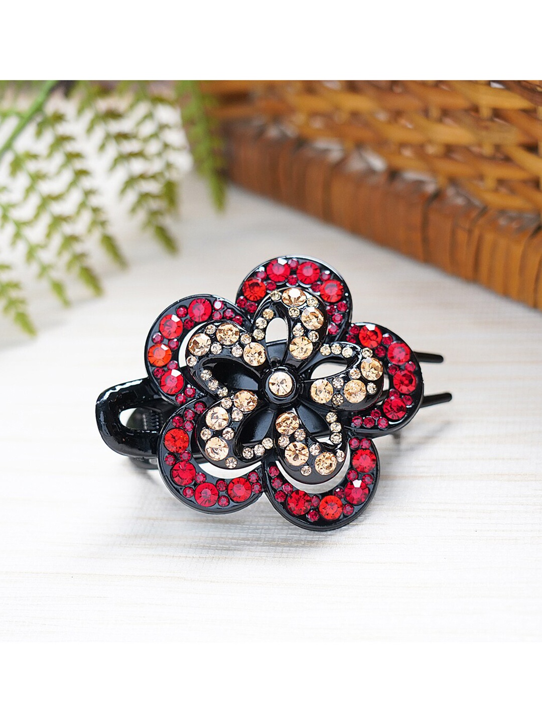 

MIZORRI Women Red & Black Beaded Alligator Hair Clip
