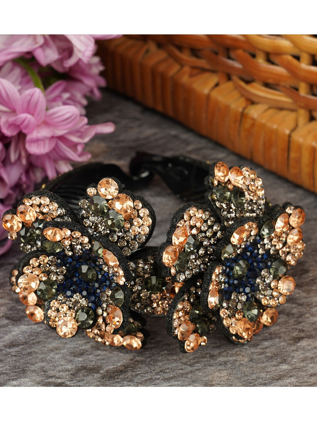 

MIZORRI Women Green & Gold-Toned Embellished Hairband