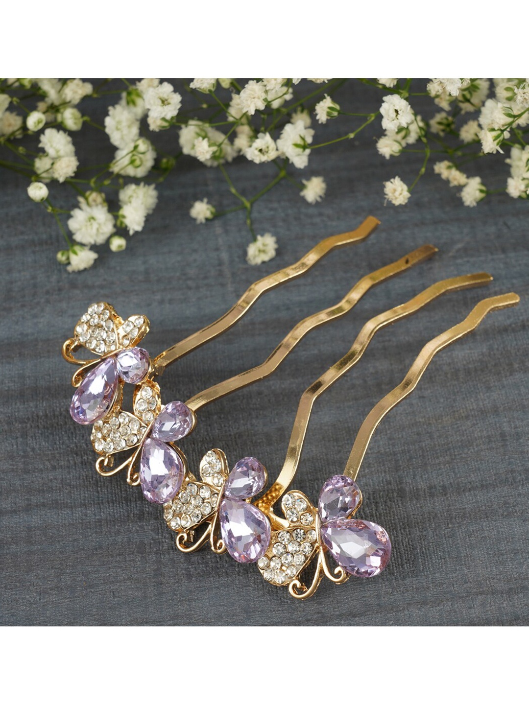 

MIZORRI Women Purple & Gold-Toned Beaded Hair Accessory Set of
